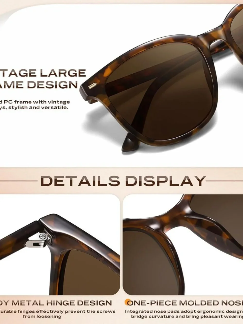 Stylish Big Frame Retro Polarized Sunglasses for Ultimate UV Protection - 3 Pack